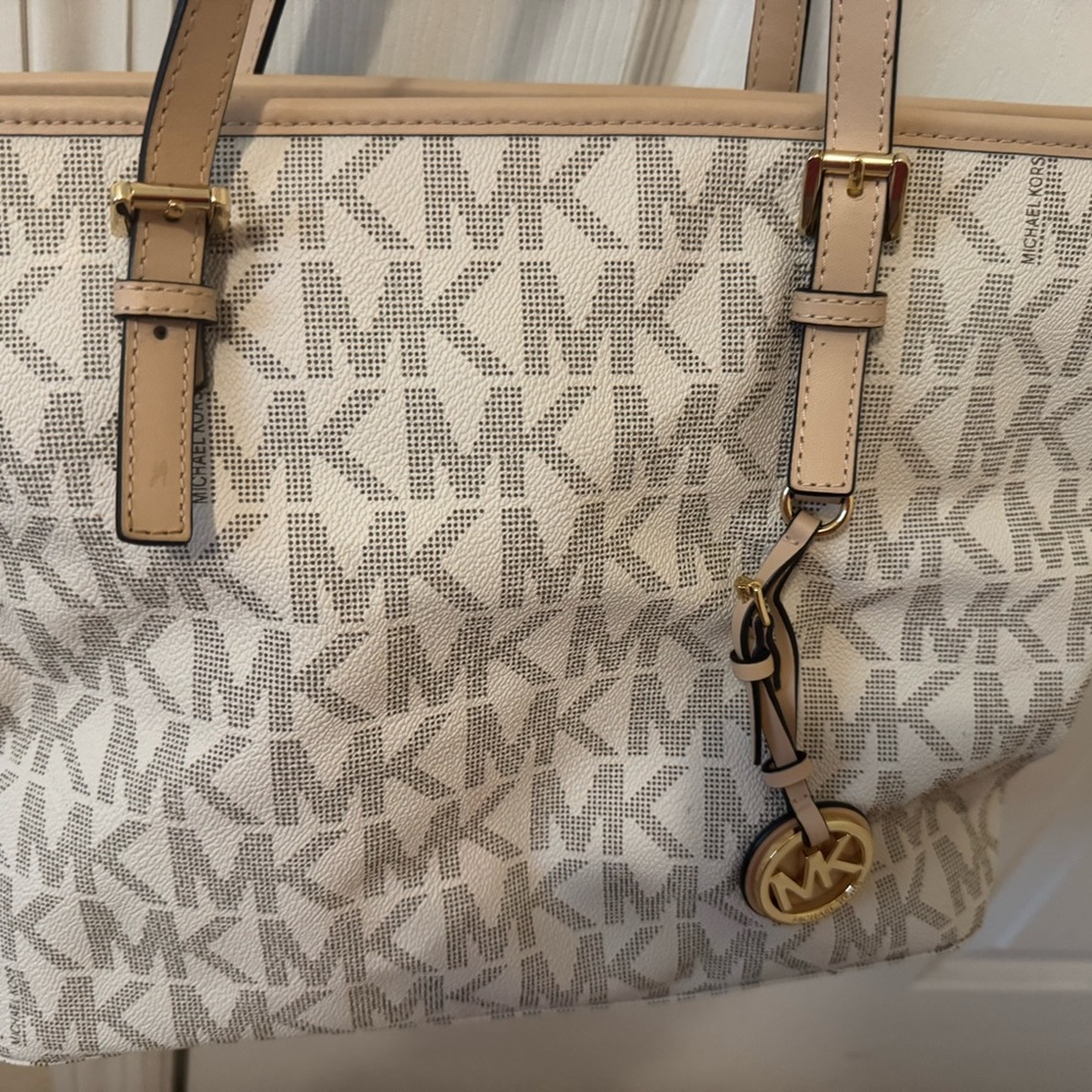 Michael Kors Cream and Gold Monogram Tote